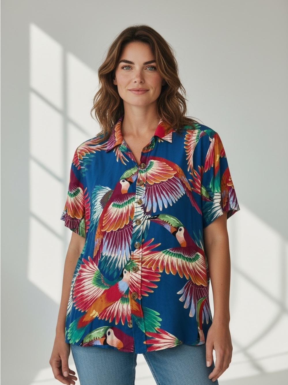 FARM Rio Painted Toucans Unisex Button Down Shirt L